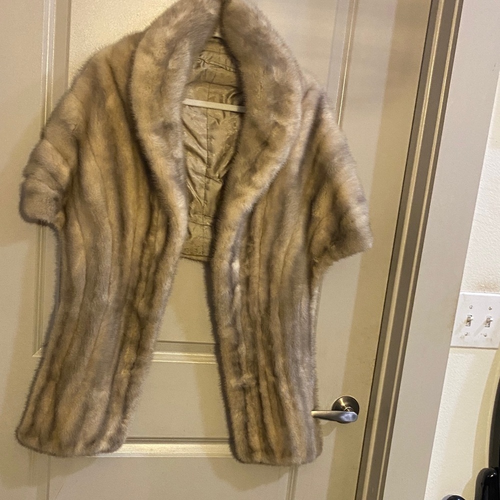 Vintage MINK Fur Stole EMBA CERULEAN Real Fur Shawl Natural Blue Mutation Mink